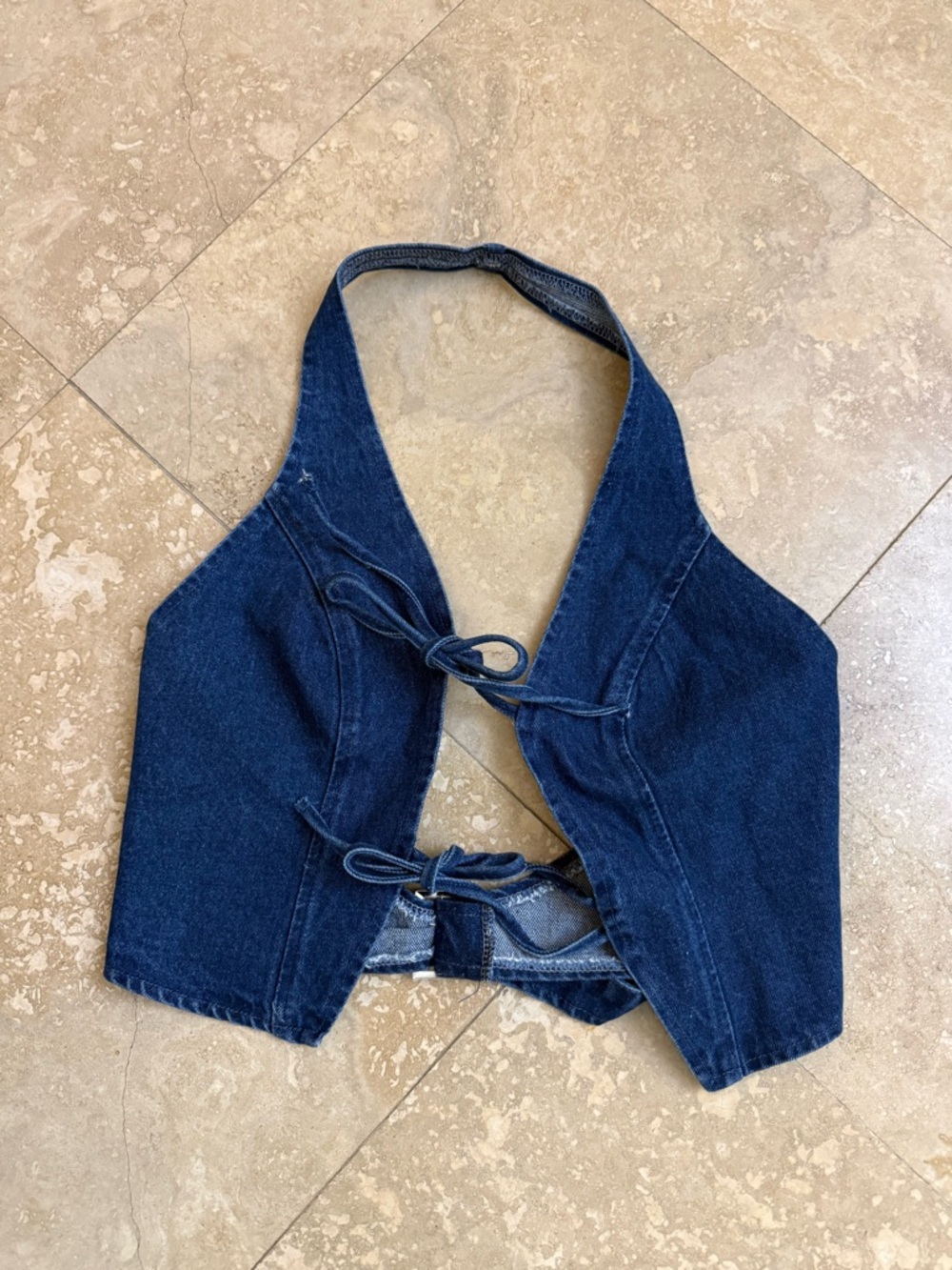 Source Unknown Dark Blue Denim Halter Crop Top